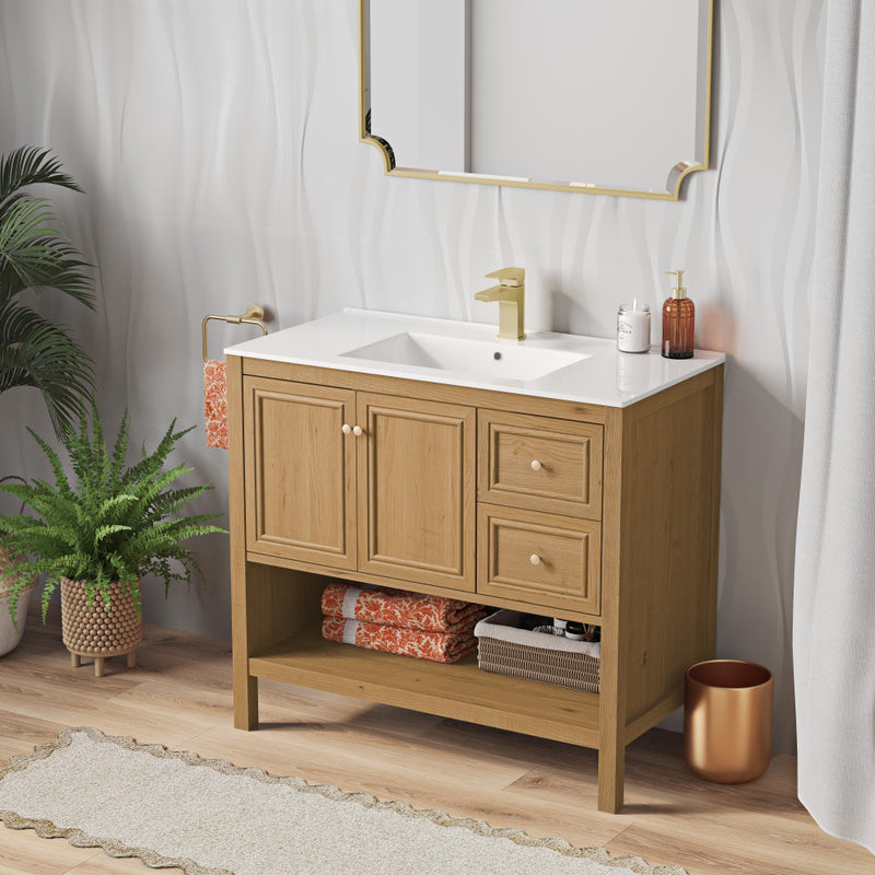 Château 36" Freestanding Bathroom Vanity in Golden Oak with Sink Top