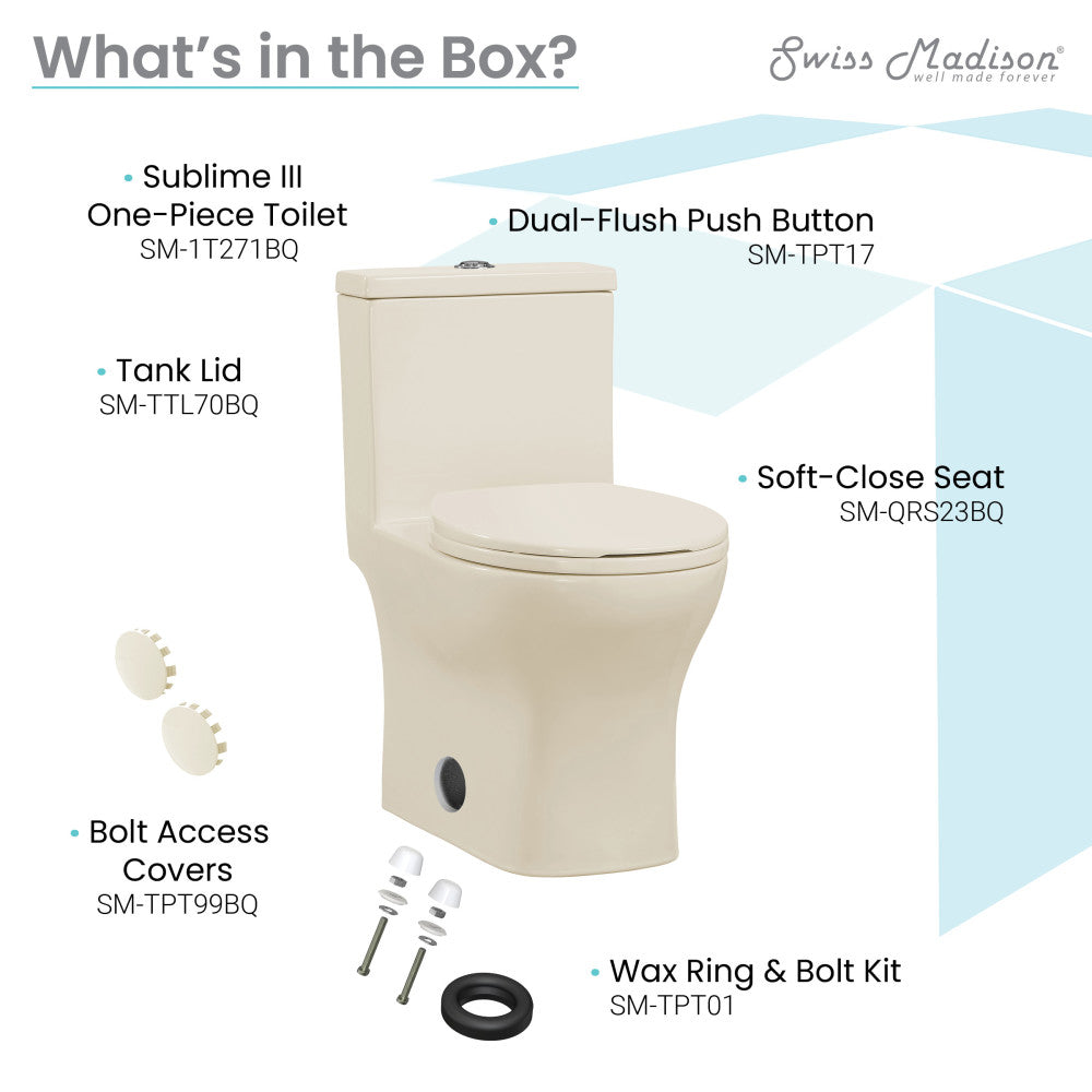 Round one-piece toilet in bisque, dual-flush with soft-close seat and compact design.
