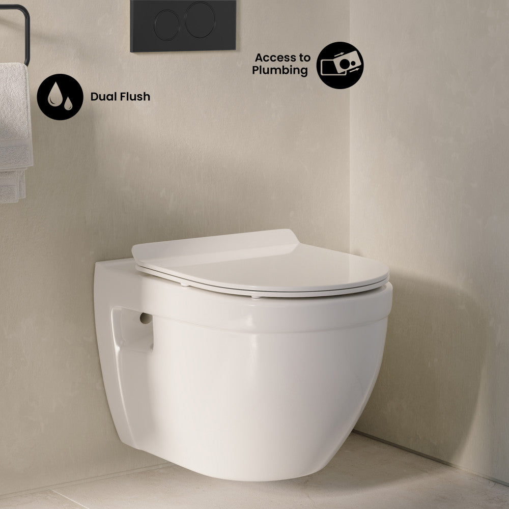 Ivy Wall Hung Elongated Toilet Bowl, Black Hardware