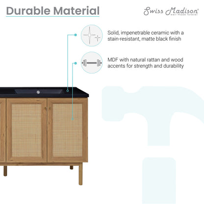 Classe 60" Freestanding Bathroom Vanity in Golden Oak with Black 3-Hole Widespread Double Basin Sink Top