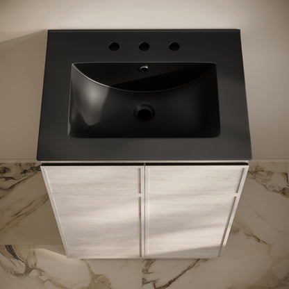 St. Tropez 24" Freestanding Bathroom Vanity in White Oak with Black 3-Hole Widespread Sink Top