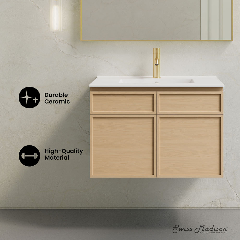 St. Tropez 30" Wall-Mounted Bathroom Vanity in Natural Oak with Sink Top