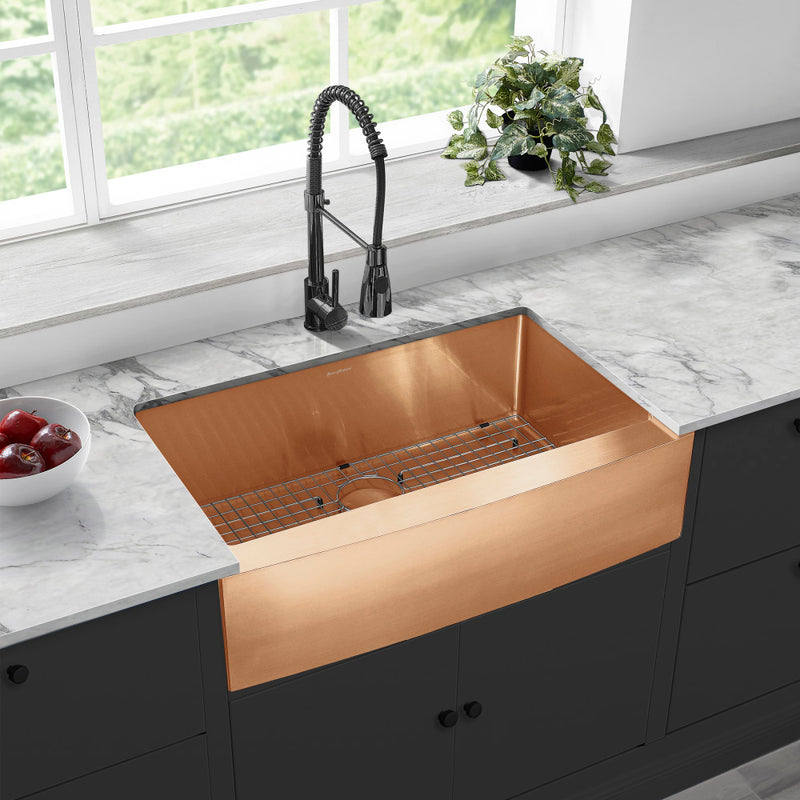 Rivage 33 x 21 Stainless Steel, Single Basin, Farmhouse Kitchen Sink with Apron in Rose Gold