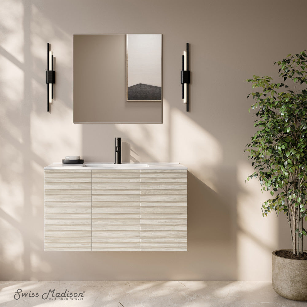 Cascade 36" Wall-Mounted Bathroom Vanity in White Oak with Sink Top