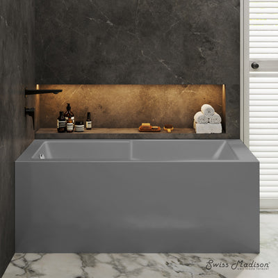 Voltaire 60 x 32 Left Drain Soaking Alcove Corner Apron Bathtub in Glossy Gray