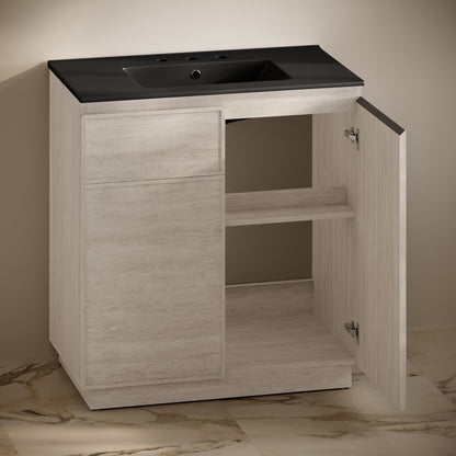 St. Tropez 36" Freestanding Bathroom Vanity in White Oak with Black 3-Hole Widespread Sink Top