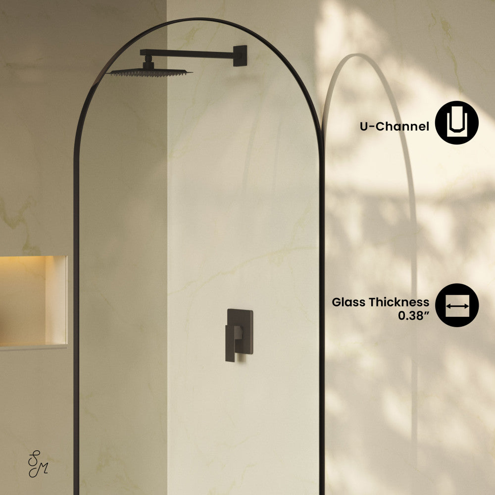 Porte 34 x 76 Framed Fixed 3/8 in. (10mm) Clear Tempered Glass Shower Door with Black Matte Frame