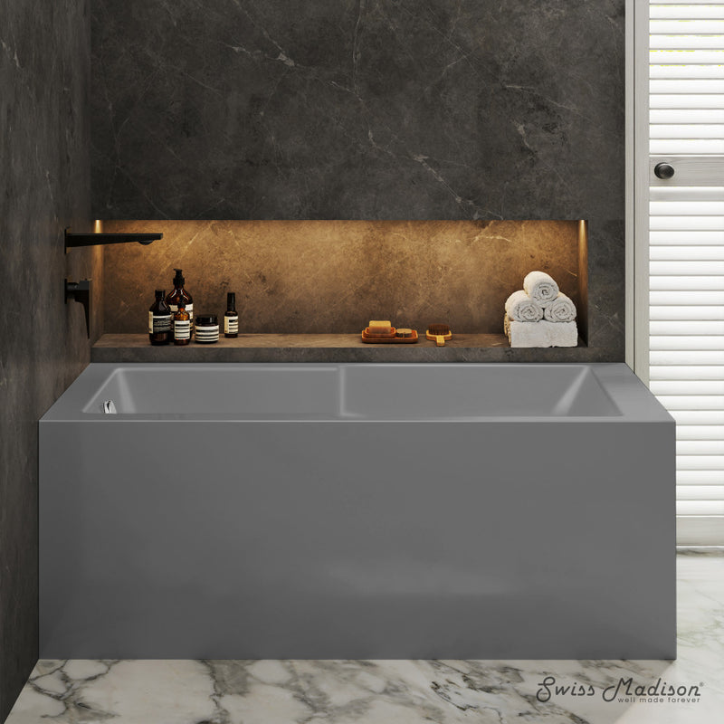 Voltaire 60 x 32 Left Drain Soaking Alcove Corner Apron Bathtub in Glossy Gray