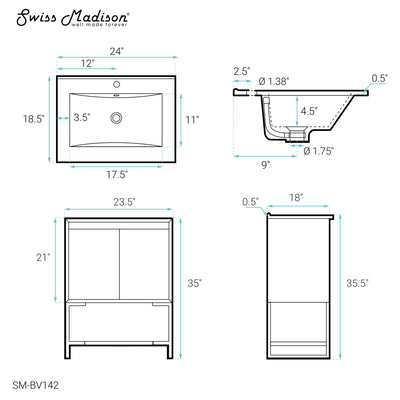 Marseille 24 Single, Two Doors, Open Shelf Bathroom Vanity