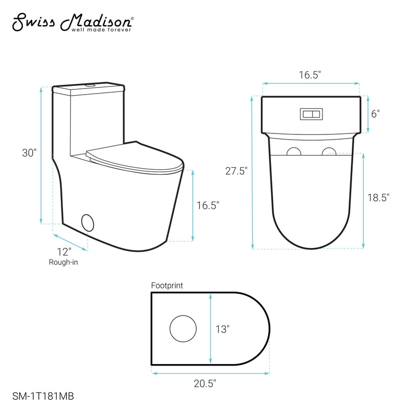 Dreux One Piece Elongated Dual Flush Toilet with 0.95/1.26 GPF in Matte Black