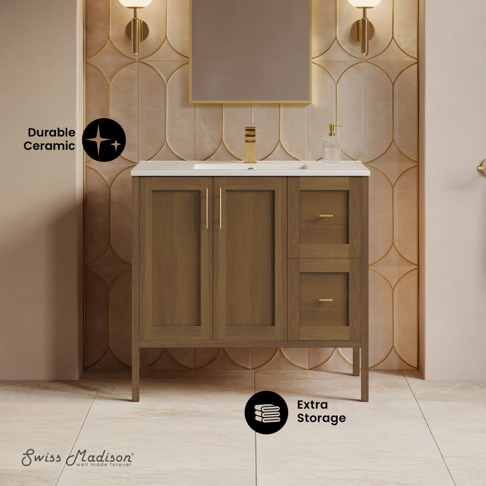 Forme 36" Modular Freestanding Bathroom Vanity with Sink Top in Brown Oak