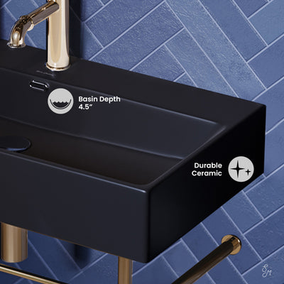 Claire 30 Ceramic Console Sink Matte Black Basin Gold Legs