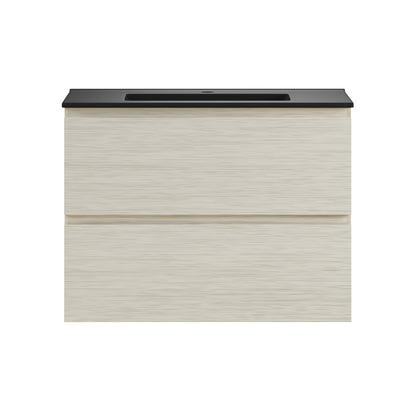 Liberte 30" Wall-Mounted Bathroom Vanity in White Oak with Black Sink Top