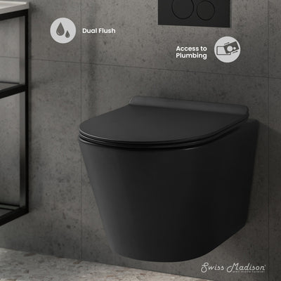 Calice Wall-Hung Toilet Bundle 0.8/1.6 GPF Dual Flush in Matte Black with Black Flush Plate