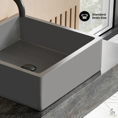 Lisse 15" Square Concrete Vessel Bathroom Sink in Dark Grey