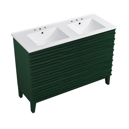 Cascade 48" Freestanding Bathroom Vanity in Green Oak with 3-Hole Centerset Double Basin Sink Top