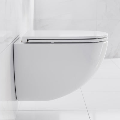 St. Tropez Wall-Hung Toilet Bundle 0.8/1.6 GPF Dual Flush in Glossy White with Brass Flush Plate