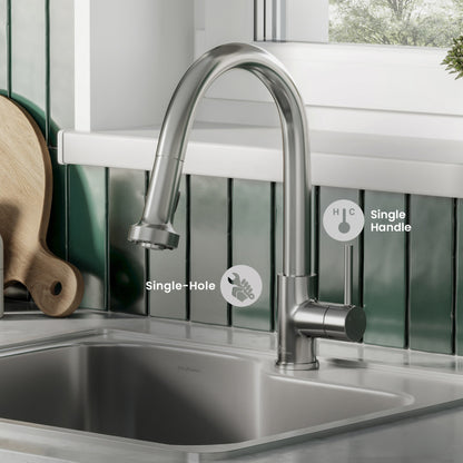 Nouvet Single Handle, Pull-Down Kitchen Faucet in Brushed Nickel