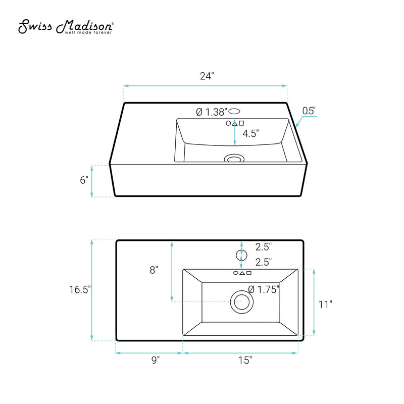 St. Tropez 24 x 18 Ceramic Wall Hung Sink with Right Side Faucet Mount