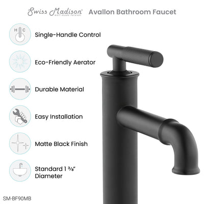 Avallon Single Hole, Single-Handle Sleek, Bathroom Faucet in Matte Black