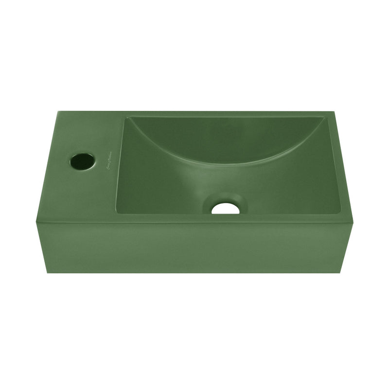 Lisse 16" Concrete Rectangle Wall-Mounted Sink with Left Side Faucet Mount in Matte Royal Green