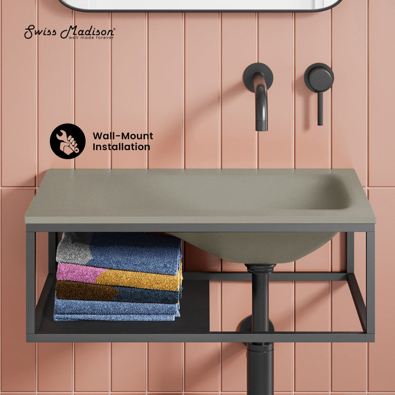 Lisse 24" Rectangle Concrete Wall-Mount Bathroom Sink in Taupe with Matte Black Frame