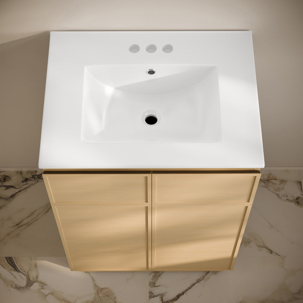 St. Tropez 24" Freestanding Bathroom Vanity in Natural Oak with 3-Hole Centerset Sink Top