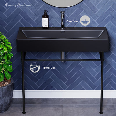 Claire 40 Ceramic Console Sink Matte Black Basin Black Legs