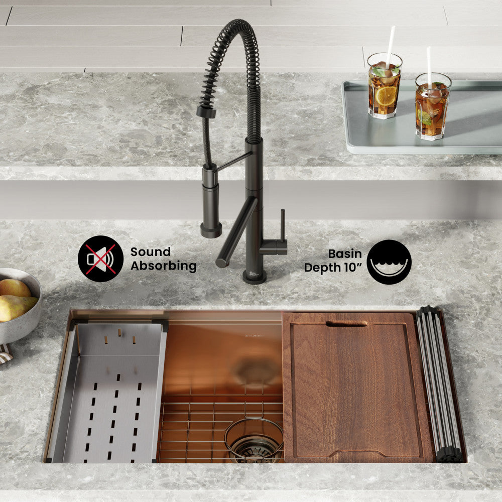 Tourner 32" 18 Gauge Stainless Steel Undermount Kitchen Sink in Polished Rose Gold