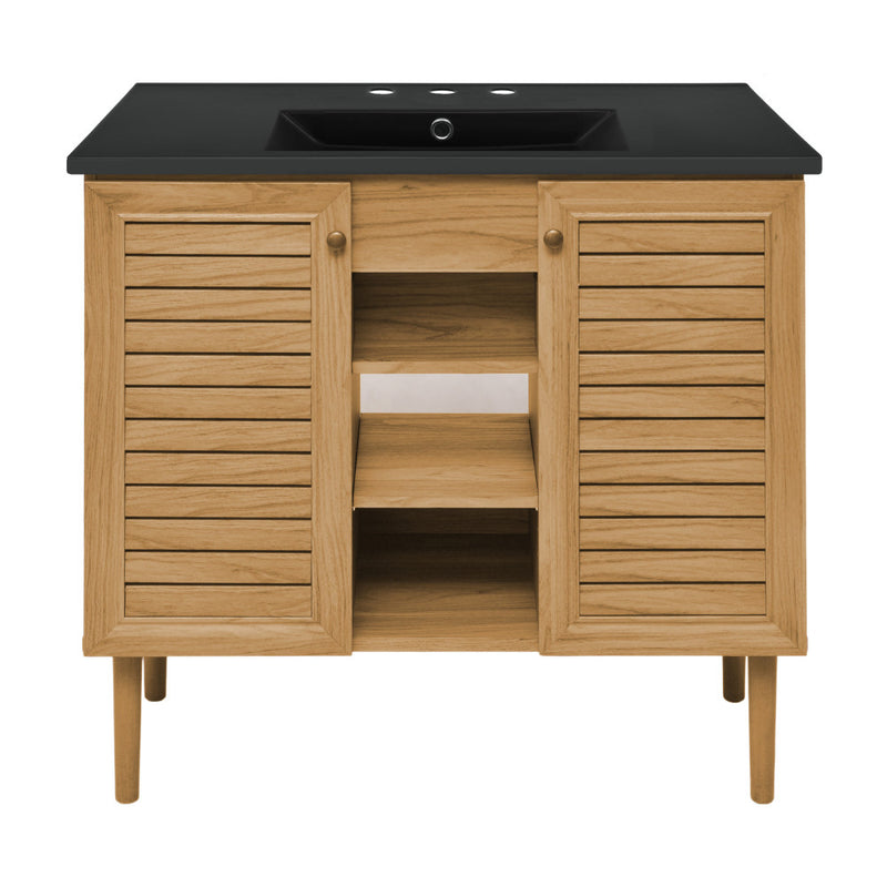 Bron 36" Freestanding Bathroom Vanity in Golden Oak with Black 3-Hole Widespread Sink Top