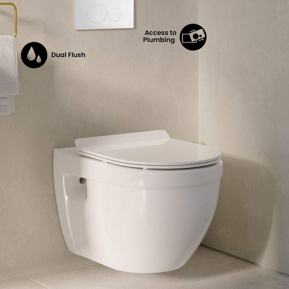 Ivy Wall-Hung Toilet Bundle 0.8/1.6 GPF Dual Flush in Glossy White with White Flush Plate