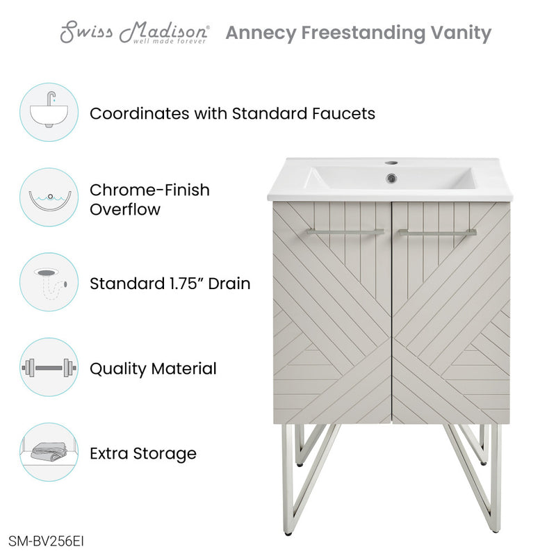 Annecy 24" Freestanding Bathroom Vanity in Greige with Sink Top