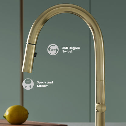 Chalet Single Handle, Pull-Down Kitchen Faucet in Brushed Gold