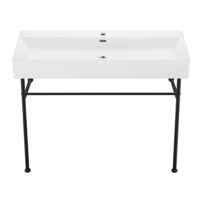 Claire 40 Ceramic Console Sink White Basin Black Legs