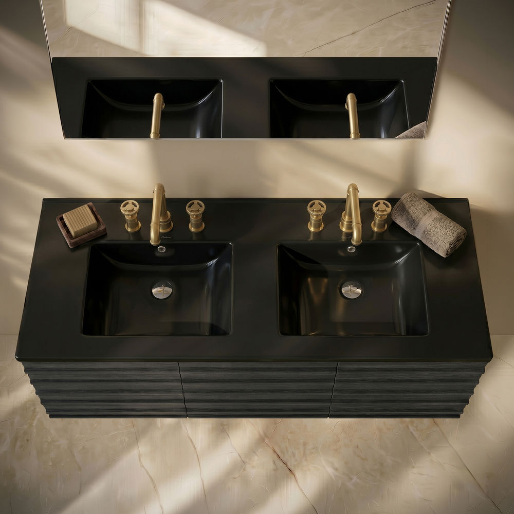 60 inch Vanity Top Bathroom Sink in Matte Black with 3 Holes
