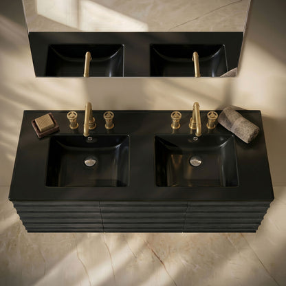 60 inch Vanity Top Bathroom Sink in Matte Black with 3 Holes