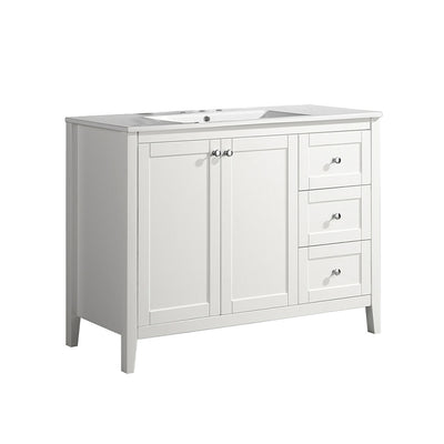 Cannes 48 in. White Bathroom Vanity With White, 3-Hole Ceramic Sink Top