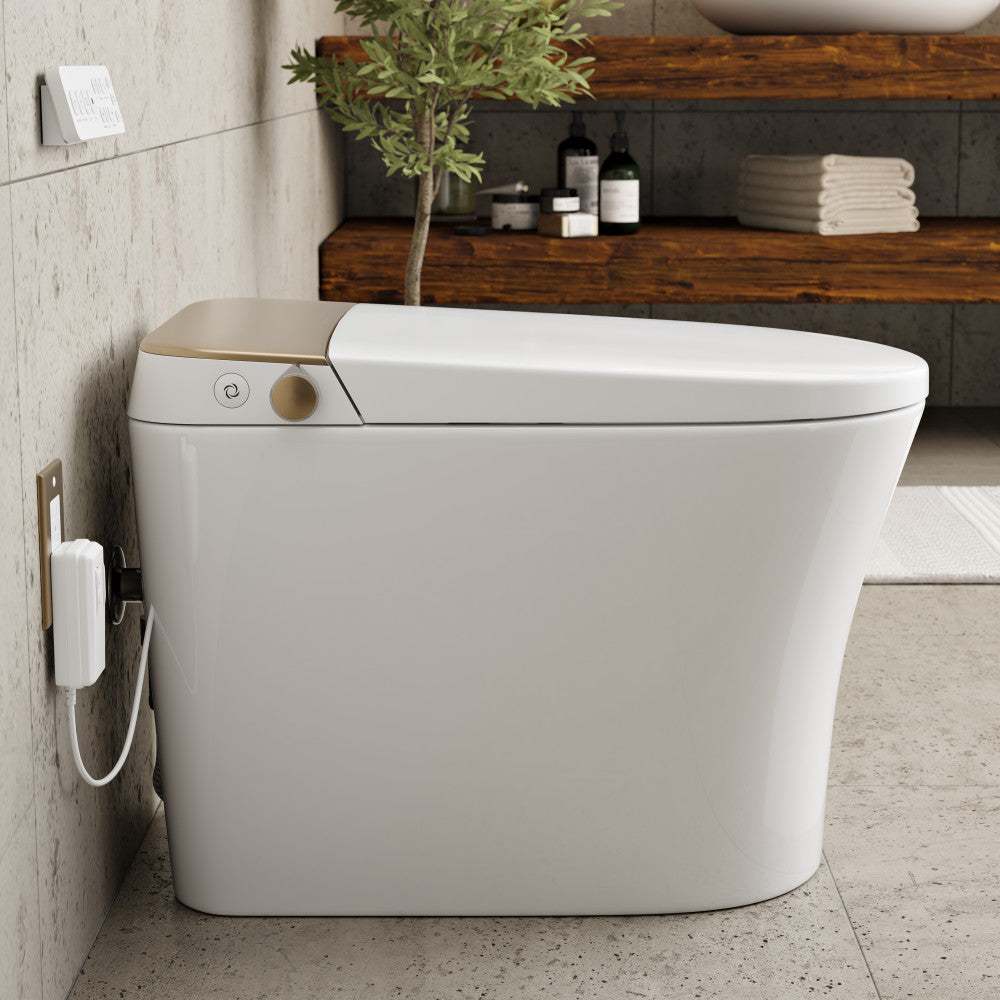 Hugo O Smart Toilet 12" Rough-in ADA Height in Glossy White with Integrated Tank, Auto Open/Close Lid, Foam Shield, UV Sterilization