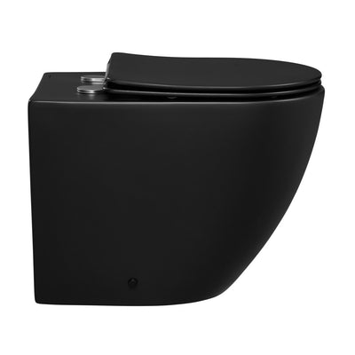 St. Tropez Back-to-Wall Toilet Bundle 0.8/1.6 GPF Dual Flush in Matte Black with Black Flush Plate