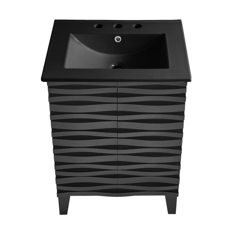 Cascade 24 in. Black Oak Bathroom Vanity With Black, 3-Hole Ceramic Sink Top