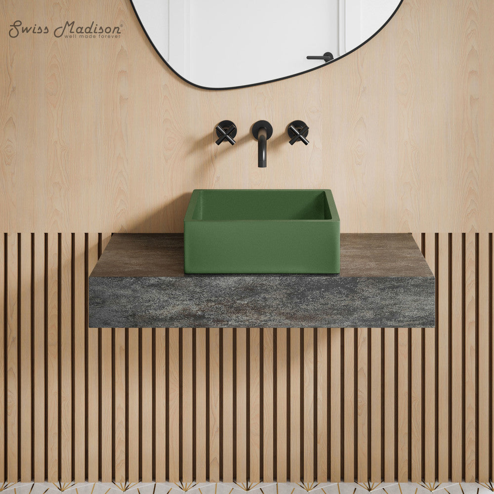Lisse 15.5" Concrete Square Vessel Sink in Matte Royal Green