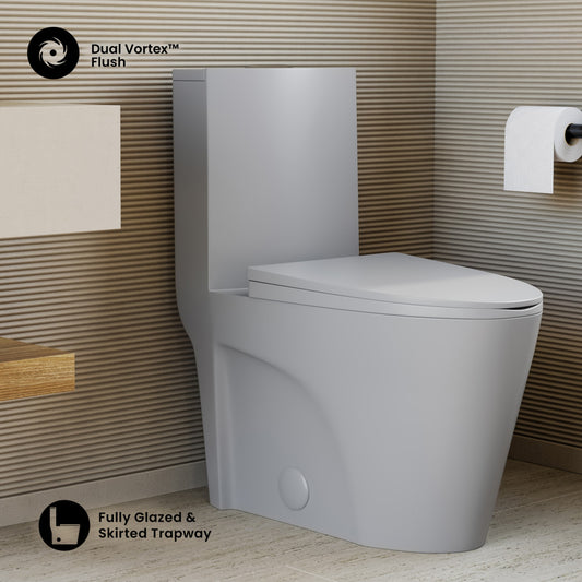St. Tropez One-Piece Elongated Toilet Vortex™ Dual-Flush 1.1/1.6 gpf in Matte Gray