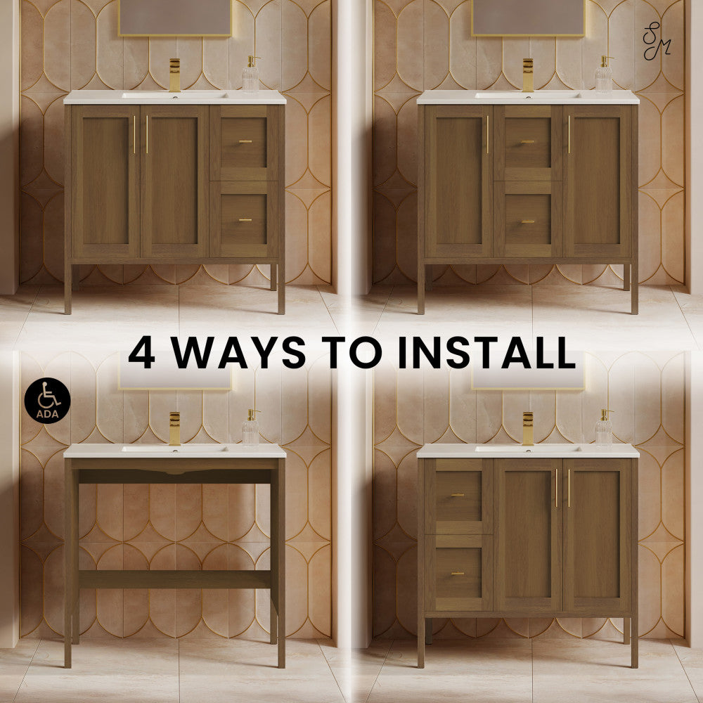 Forme 36" Modular Freestanding Bathroom Vanity with Sink Top in Brown Oak