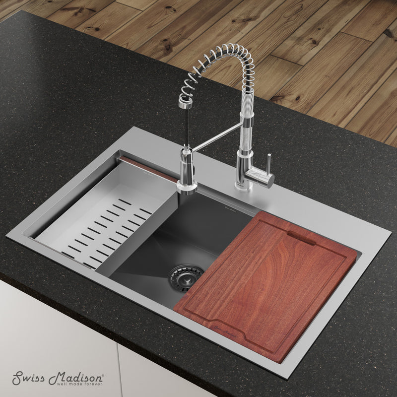 Ravi Single Basin 33 x 22 Topmount Kitchen Workstation Sink