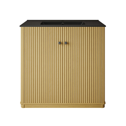 Lafayette 36" Freestanding Bathroom Vanity in Natural Oak with Matte Black Sink Top