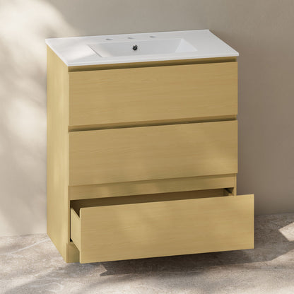 Liberte 30" Freestanding Bathroom Vanity in Natural Oak with 3-Hole Widespread Sink Top