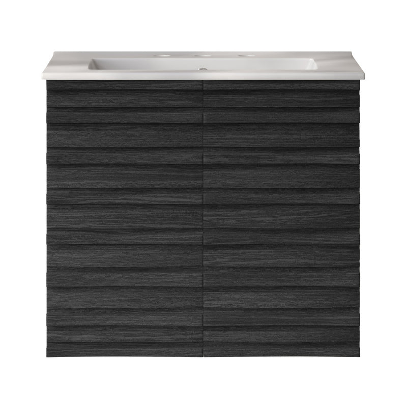 Cascade 24" Wall-Mounted Bathroom Vanity in Black Oak with 3-Hole Widespread Sink Top