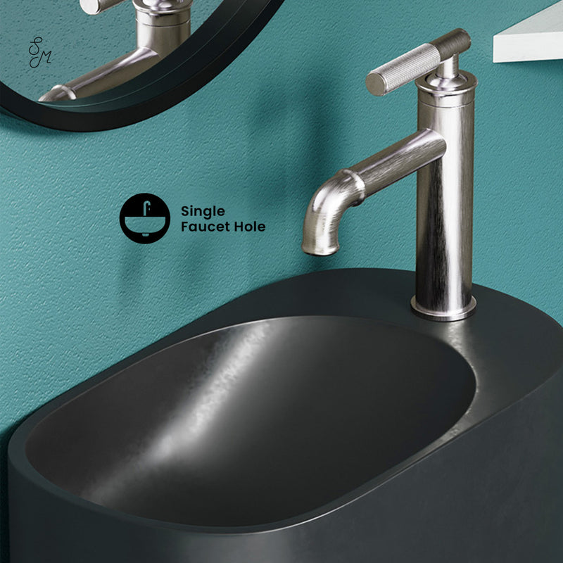 Terre 17.5" Right Side Faucet Wall-Mount Bathroom Sink in Black