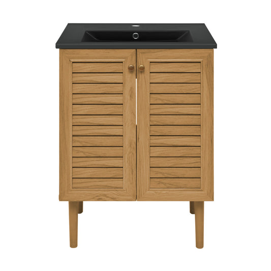 Bron 24" Freestanding Bathroom Vanity in Golden Oak with Black Sink Top