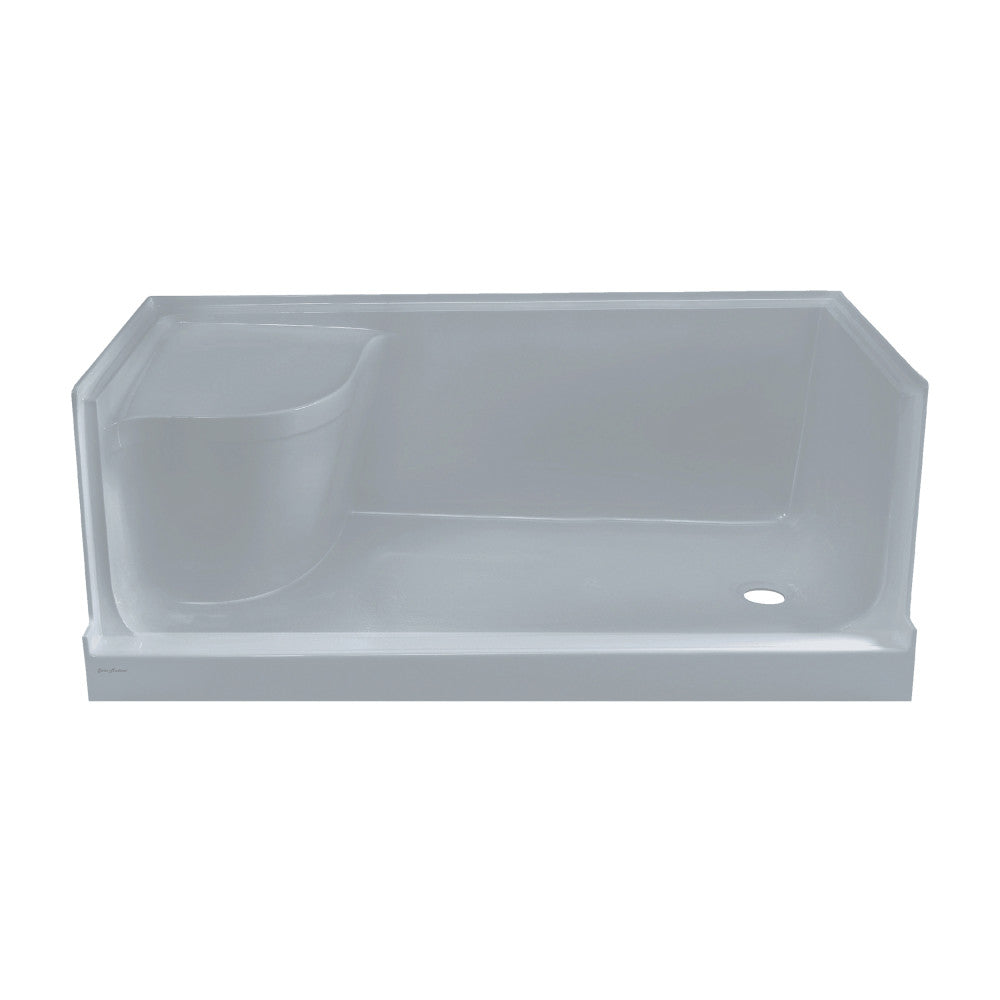 Aquatique 60" x 32" Single Threshold Shower Base With Right Hand Drain and Integral Left Hand Seat in Gray
